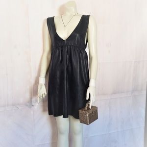 Zara Vegan Leather Deep V Dress with Pockets SM